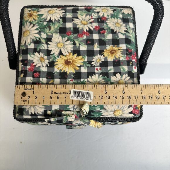Sewing Box Basket Vintage Square Floral Design Padded w/ Handle - Picture 8 of 10